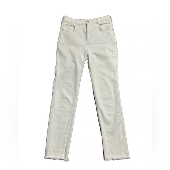 Anthropologie Pilcro Cream White High Rise Cigarette Jeans. Raw Hem. Size 26 - Picture 1 of 10